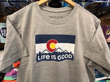 LIFE IS GOOD Mens Colorado Flag Crusher Tee in Heather Gray