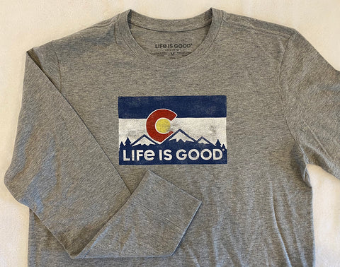 LIFE IS GOOD Colorado Flag Mens Heather Gray Long Sleeve Crusher Tee