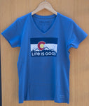 LIFE IS GOOD Ladies Colorado Flag Vintage Blue Crusher Vee
