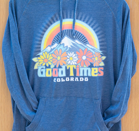 Good Times Colorado T-shirt Hoodie in Denim Blue