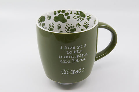 "I love you to the mountains and back" Green Coffee/Soup Mug